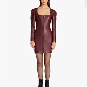 NWT Betsey Johnson Burgundy Hook Front Leather Dress Size 10
